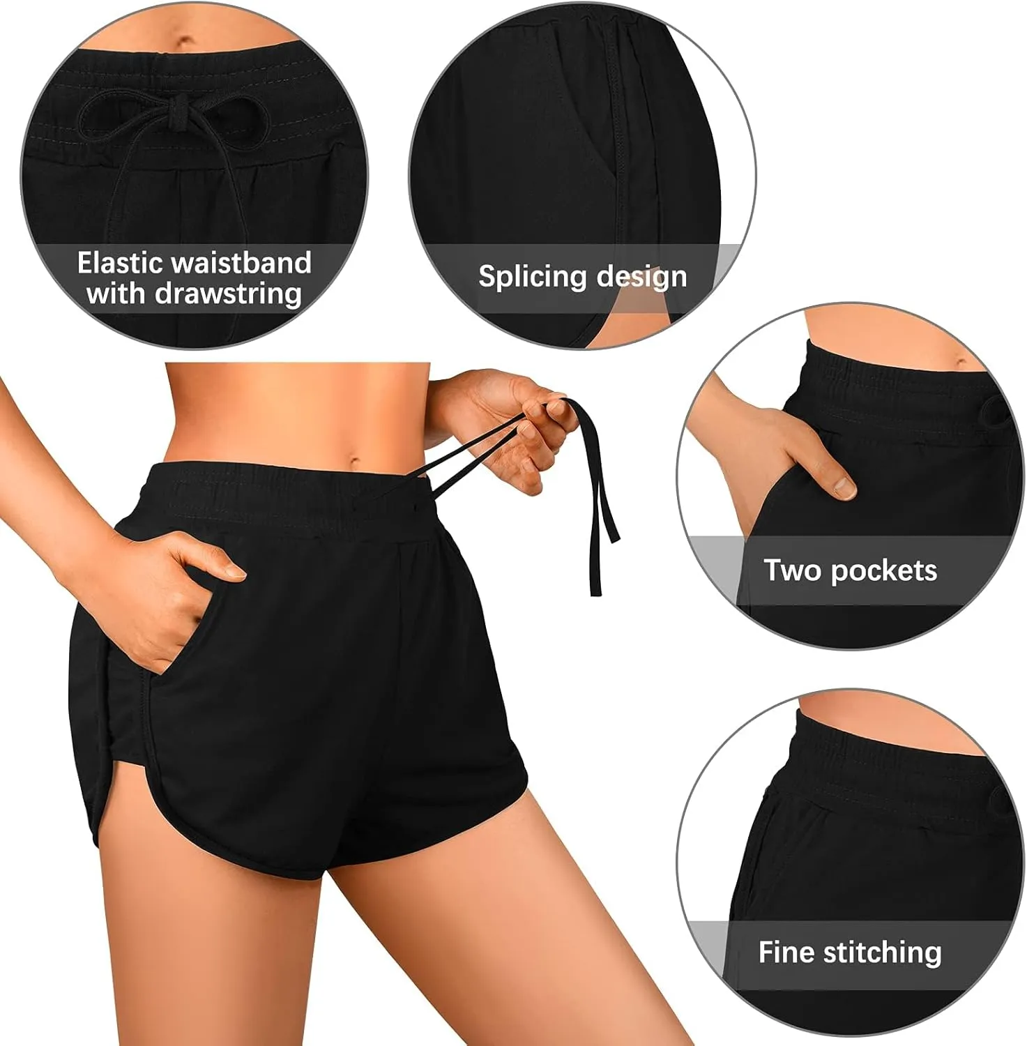 URATOT 2 Pack Cotton Yoga Short Women Summer Running Gym Sports Waistband Shorts with Pockets