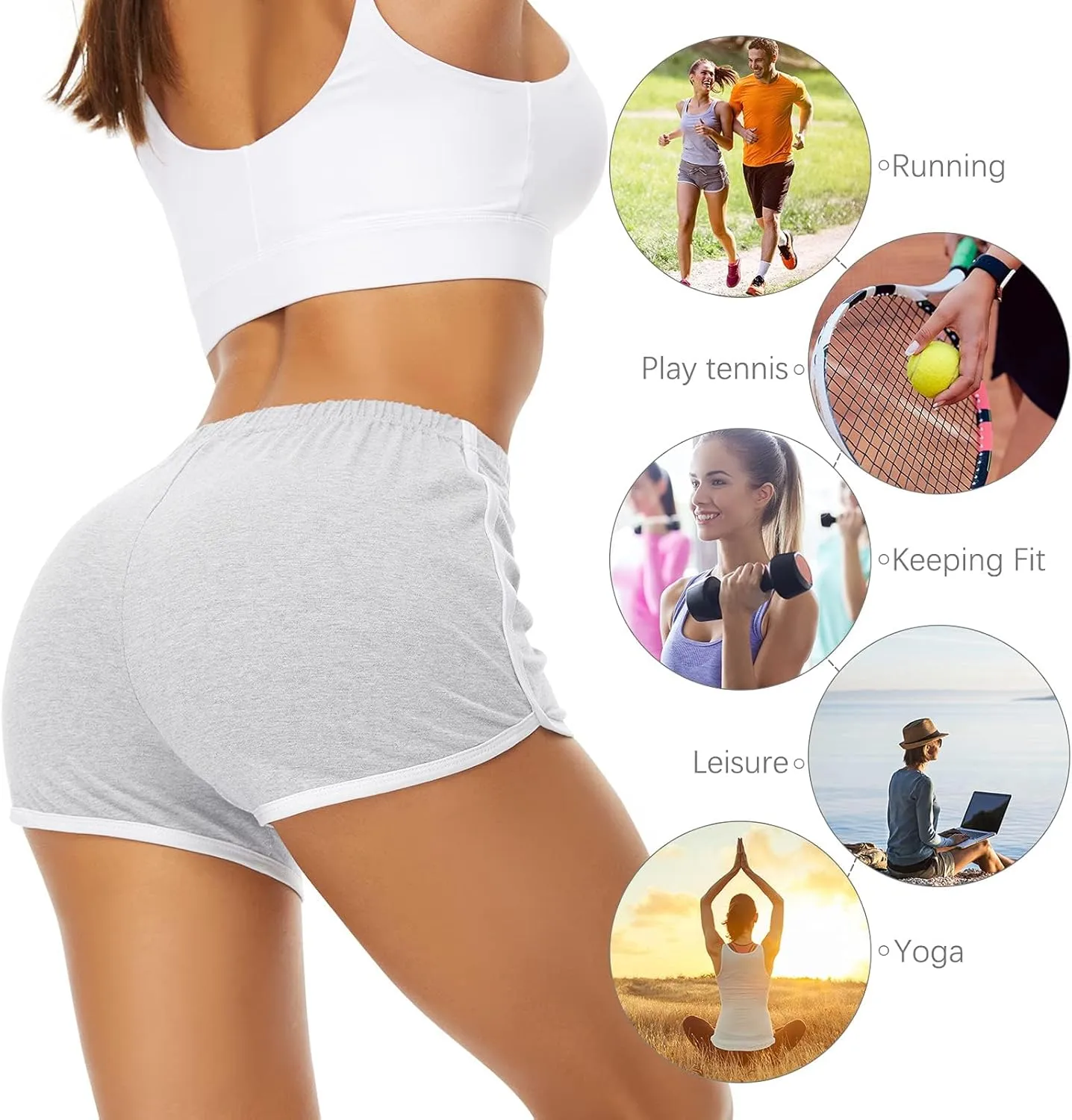 URATOT Women's Cotton Gym Yoga Summer Running Active Dance Elastic Shorts, Pack of 2