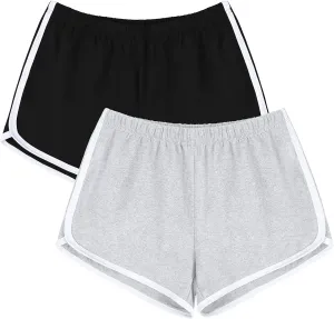 URATOT Women's Cotton Gym Yoga Summer Running Active Dance Elastic Shorts, Pack of 2
