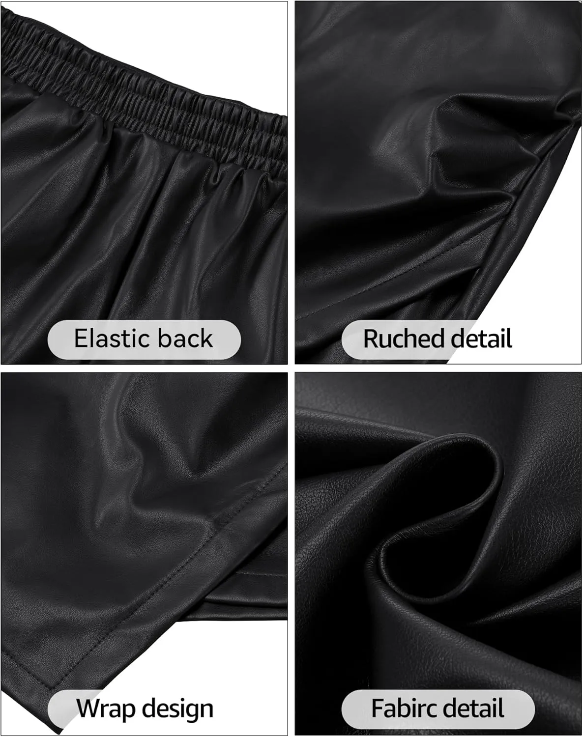 Vetinee Faux Leather Skorts for Woman High Waisted Pull On Shorts Elastic Waist Ruched Wrap Asymmetrical Skorts Skirts