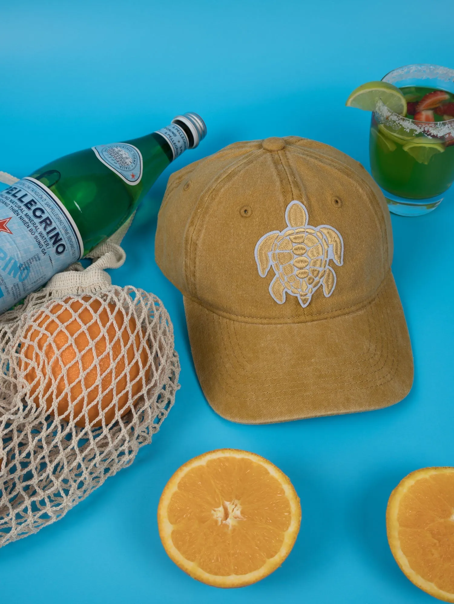 Vintage Washed Cap - 100% Cotton - Byron Bay - Turtle - Mustard