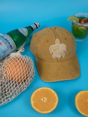 Vintage Washed Cap - 100% Cotton - Byron Bay - Turtle - Mustard