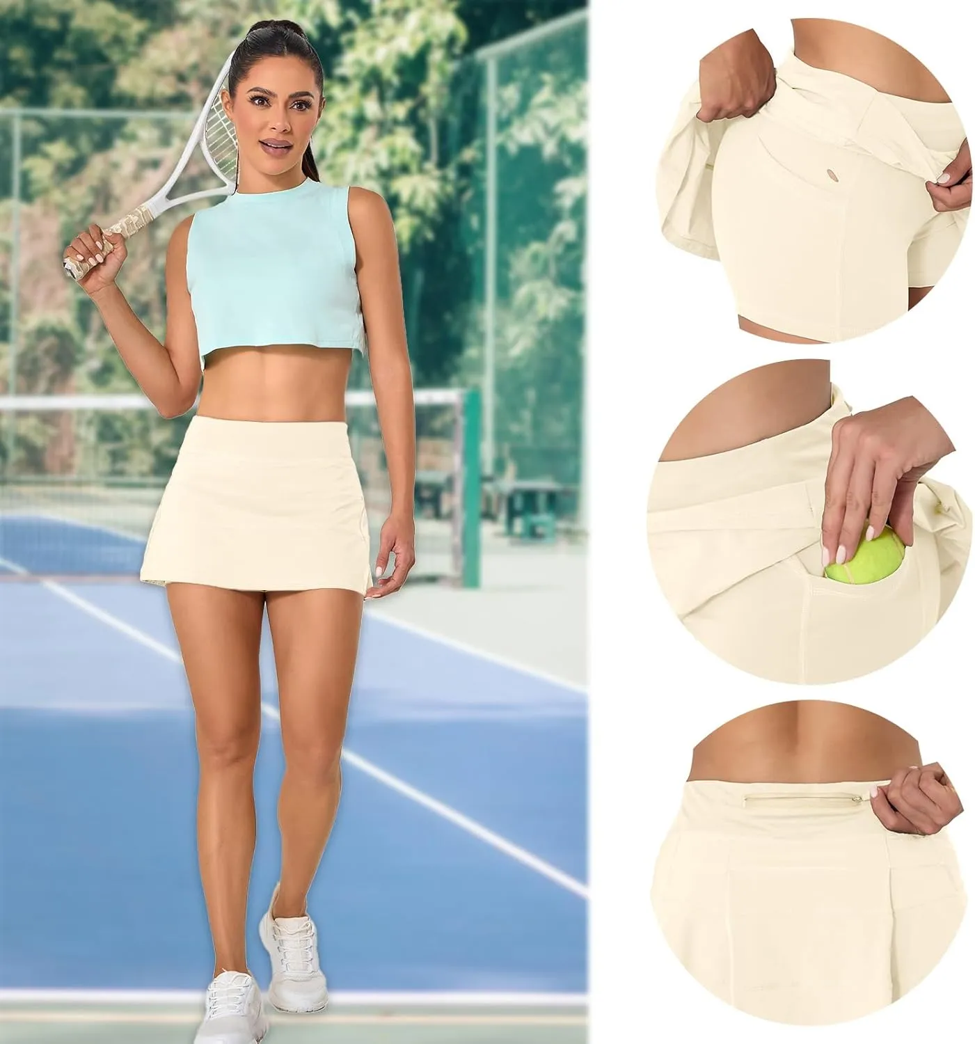 VIPONES Women Tennis Skirt Golf Skorts Athletic Mid-Rise with Pockets Inner Shorts Sport Workout Pleated Pickleball