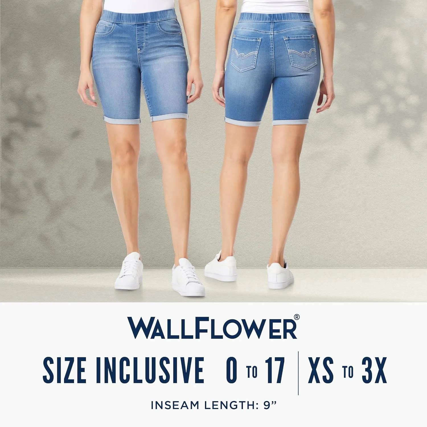 WallFlower Women's Pull On Bermuda Denim Shorts 9" High-Rise Insta Soft Juniors