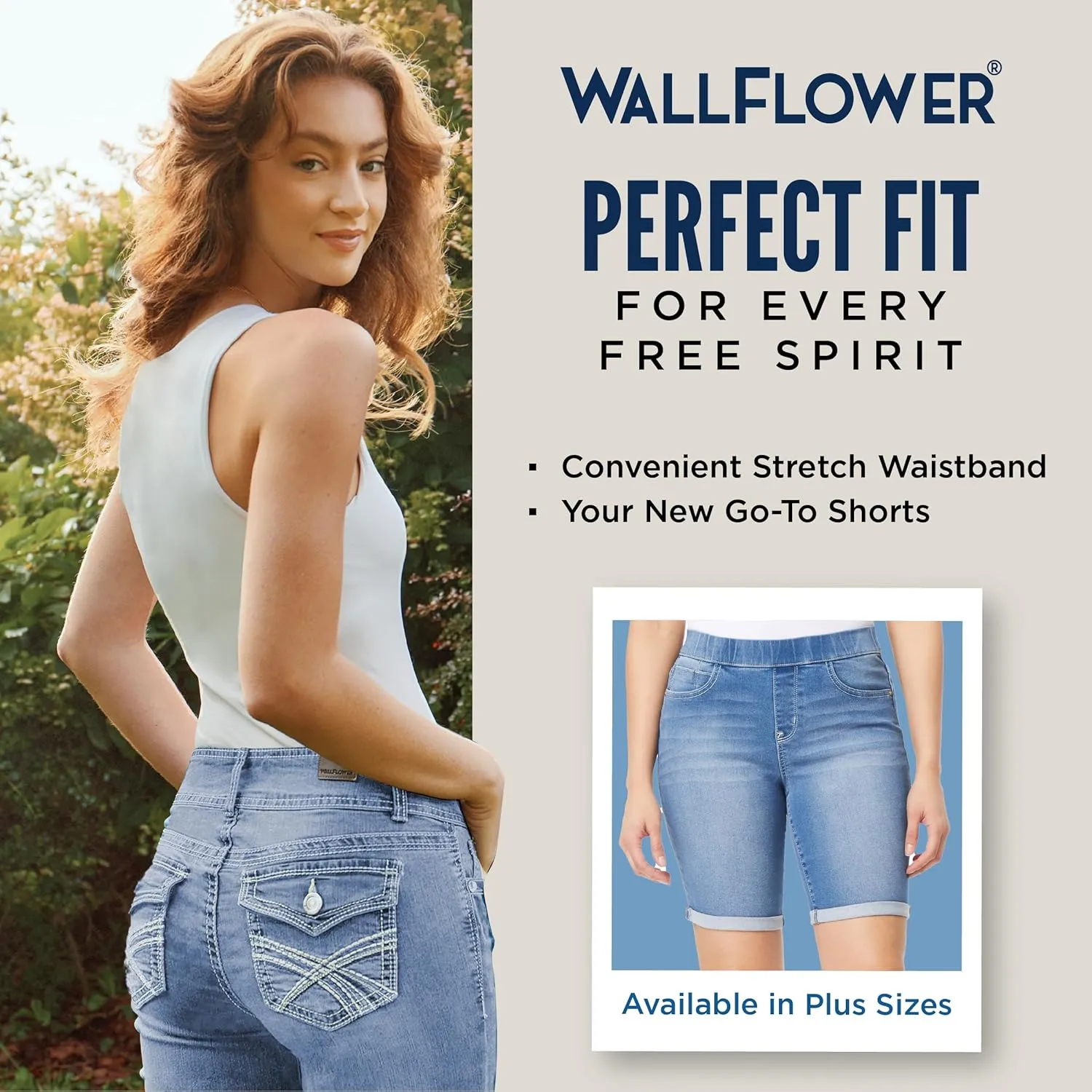 WallFlower Women's Pull On Bermuda Denim Shorts 9" High-Rise Insta Soft Juniors