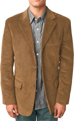 Wangyue Mens Corduroy Blazers Men Casual Blazer Jacket Vintage Slim Fit Three-Button Notch Lapel Suit Jacket Sport Coat