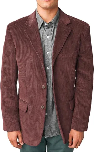 Wangyue Mens Corduroy Blazers Men Casual Blazer Jacket Vintage Slim Fit Three-Button Notch Lapel Suit Jacket Sport Coat