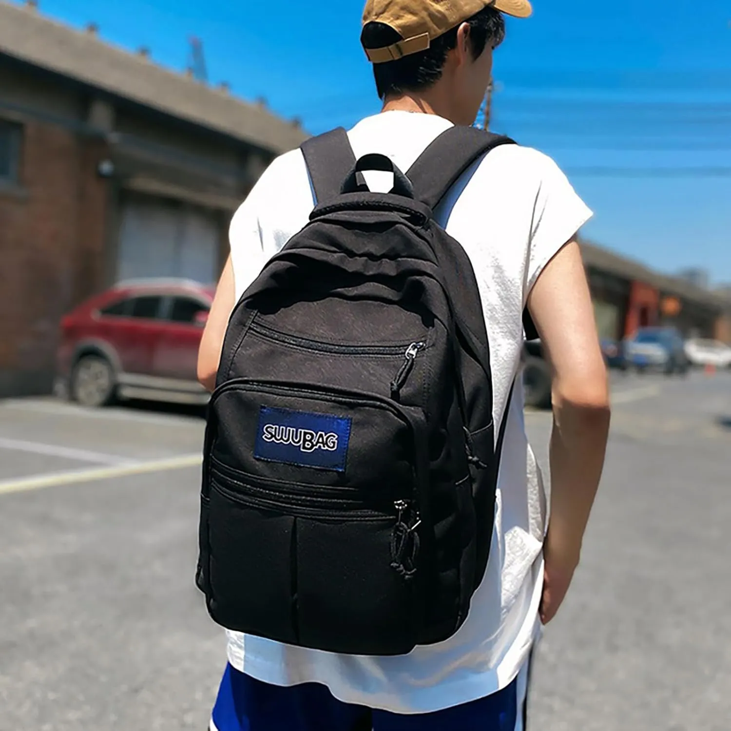 Waterproof 14 Inch Laptop Backpack Lightweight College Outdoor Hiking Travel Daypack with Anti-Theft Pocket (Black)