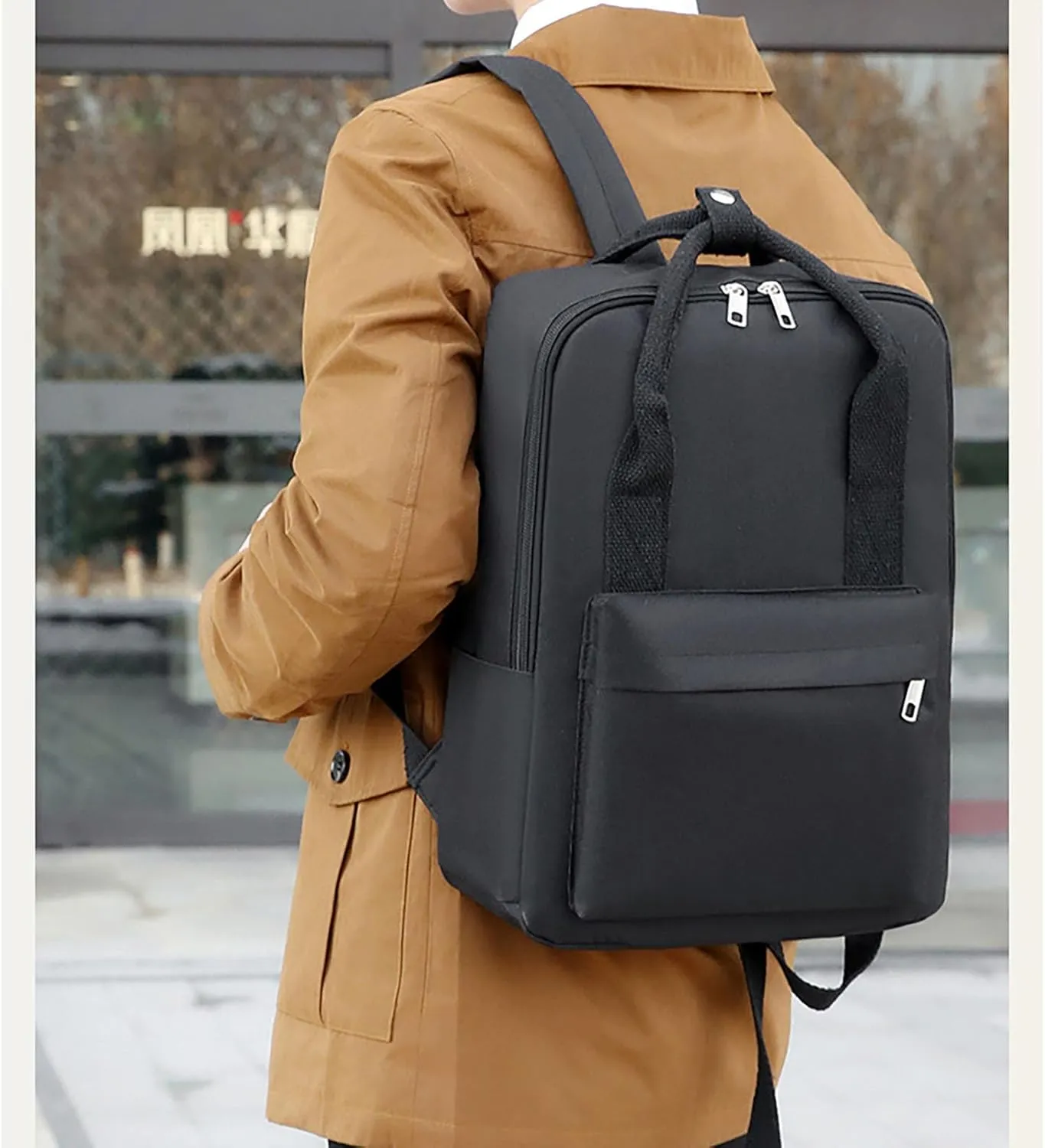 Waterproof 14 Inch Laptop Backpack Oxford College Business Travel Daypack for Men Women (Black)
