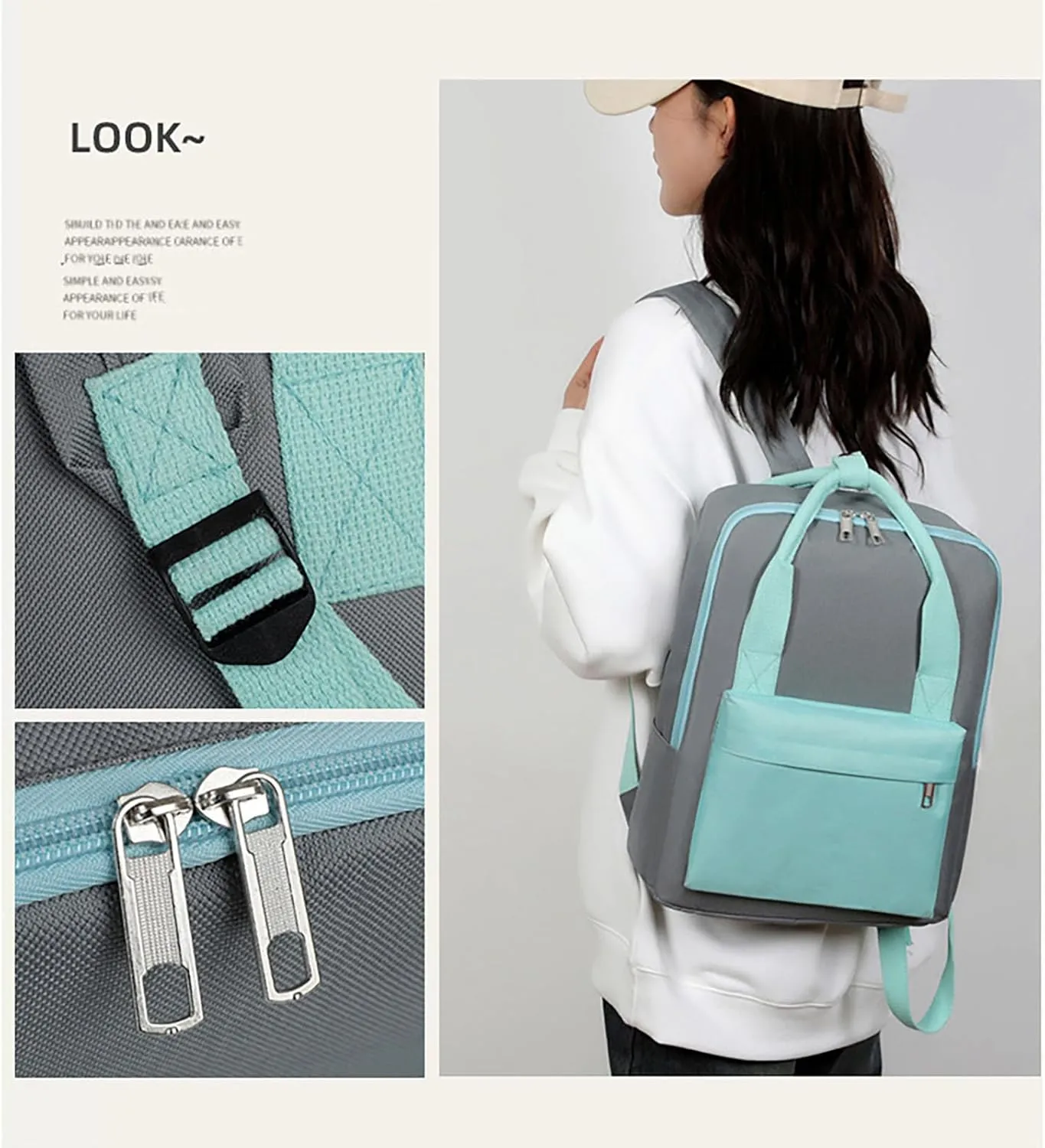 Waterproof 14 Inch Laptop Backpack Oxford College Business Travel Daypack for Men Women (Grey Green)