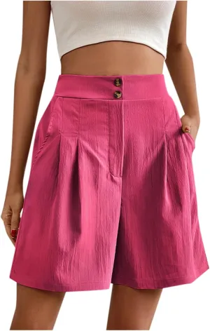 Wide Leg Shorts for Women 2024 Casual High Waisted Elegant Dress Shorts Lightweight Straight-Legs Short Trousers with Pockets