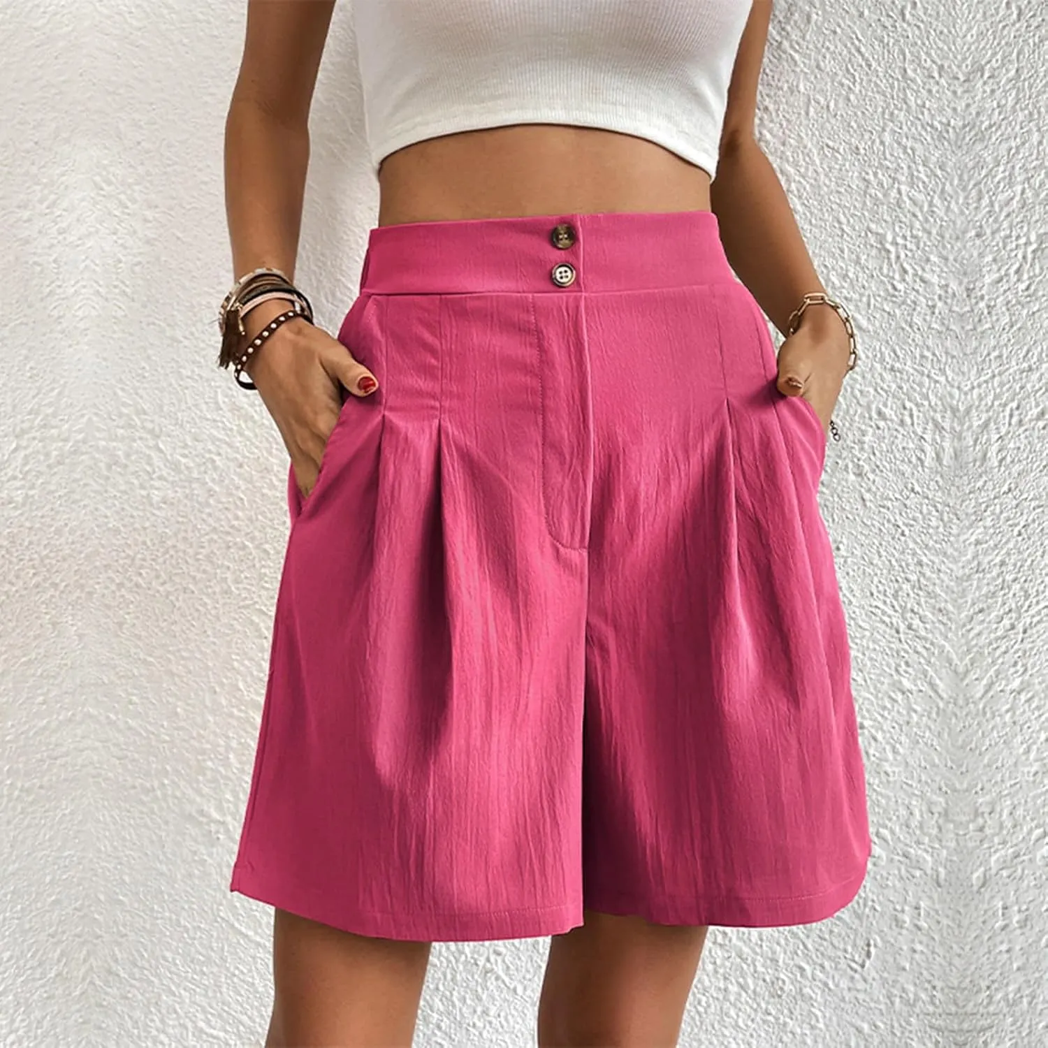 Wide Leg Shorts for Women 2024 Casual High Waisted Elegant Dress Shorts Lightweight Straight-Legs Short Trousers with Pockets