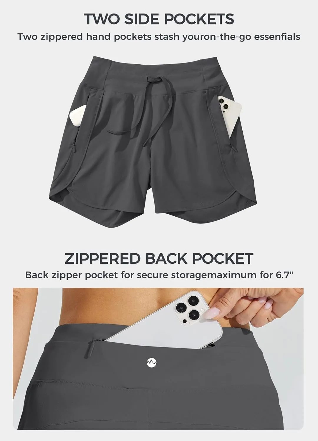 Willit Women's Athletic Running Shorts 5" Quick Dry Workout Hiking High Waisted Active Gym Exercise Zipper Pocket