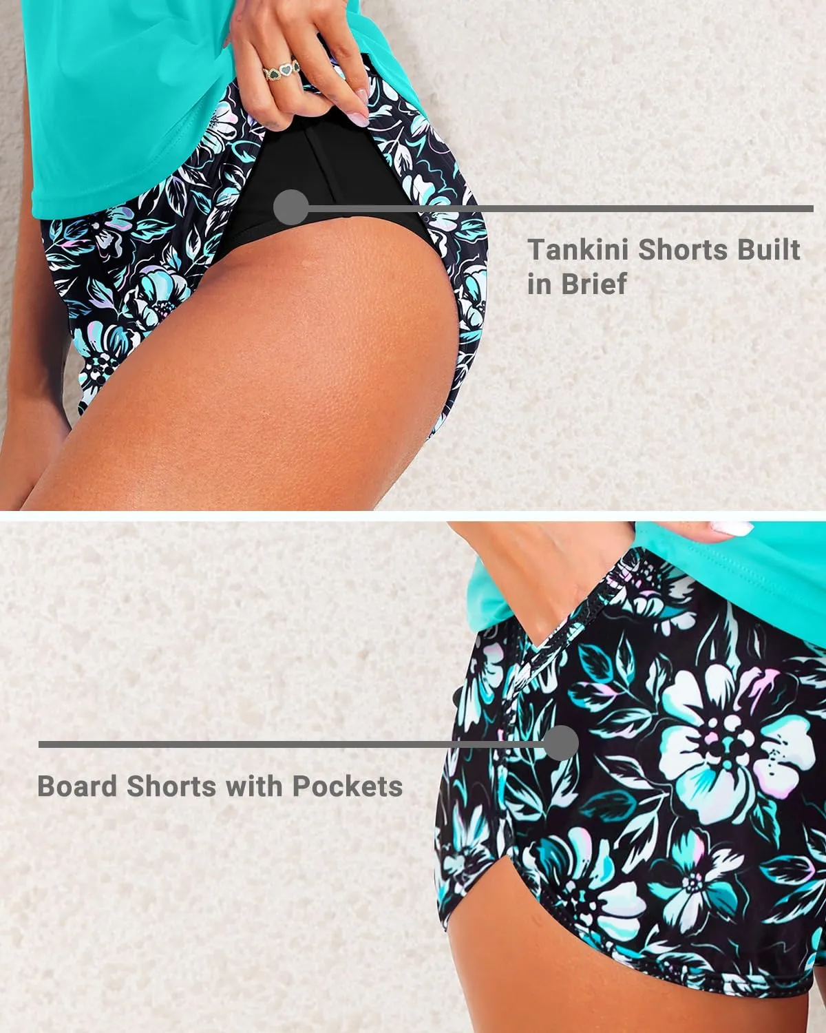 Women 2 Piece Tankini Swimsuit with Pockets Boy Shorts Modest Bathing Suit Tummy Control Tank Top