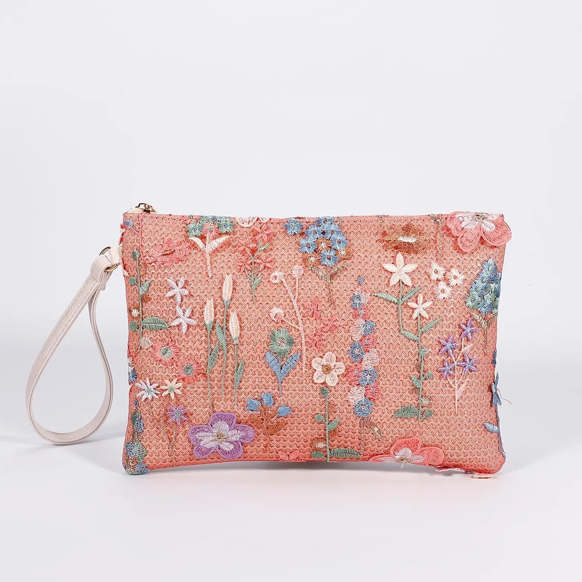 Women Floral Embroidery Beaded Clutch Purses, Woven Wristlet Sequin Summer Purse,Evening Bag for Formal Beach Party Wedding