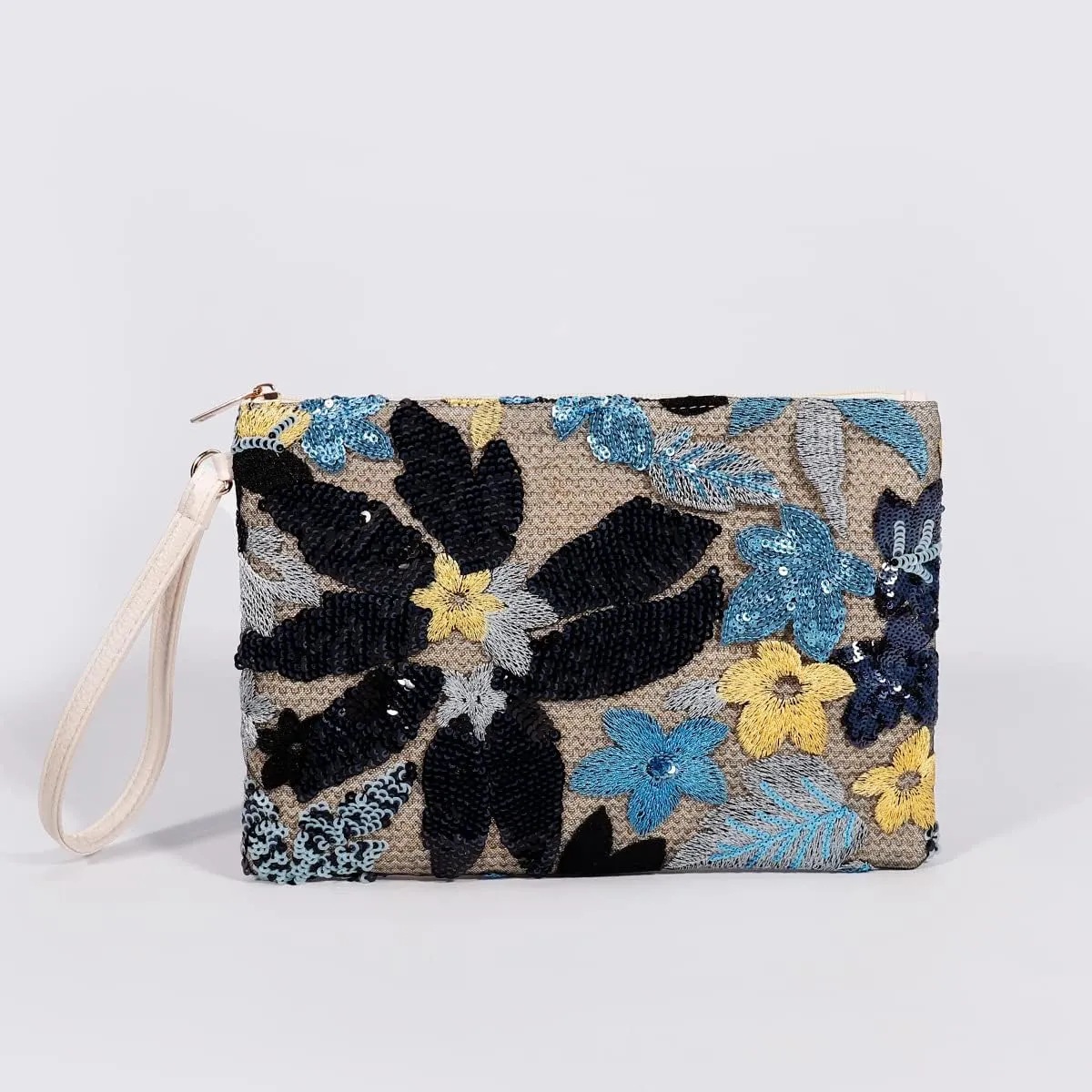 Women Floral Embroidery Beaded Clutch Purses, Woven Wristlet Sequin Summer Purse,Evening Bag for Formal Beach Party Wedding