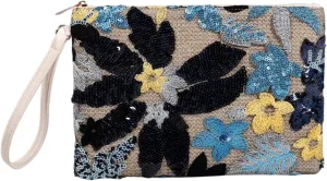 Women Floral Embroidery Beaded Clutch Purses, Woven Wristlet Sequin Summer Purse,Evening Bag for Formal Beach Party Wedding