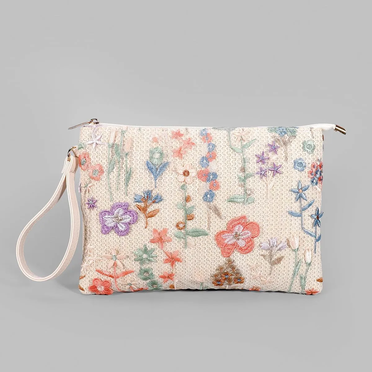 Women Floral Embroidery Beaded Clutch Purses, Woven Wristlet Sequin Summer Purse,Evening Bag for Formal Beach Party Wedding