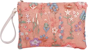 Women Floral Embroidery Beaded Clutch Purses, Woven Wristlet Sequin Summer Purse,Evening Bag for Formal Beach Party Wedding