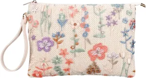 Women Floral Embroidery Beaded Clutch Purses, Woven Wristlet Sequin Summer Purse,Evening Bag for Formal Beach Party Wedding