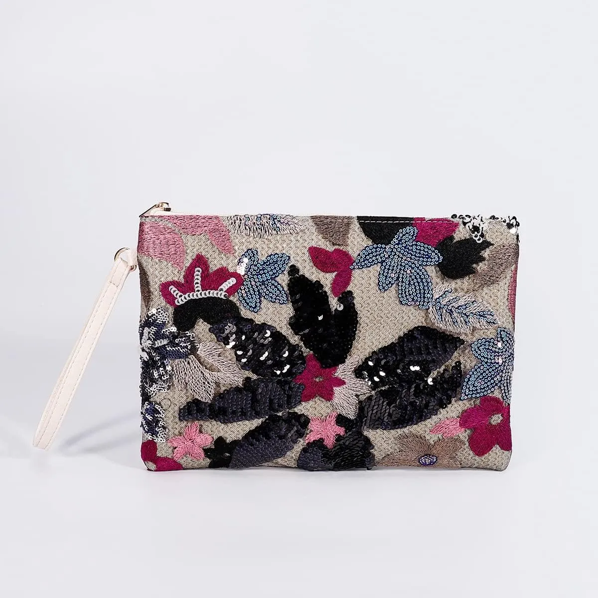 Women Floral Embroidery Beaded Clutch Purses, Woven Wristlet Sequin Summer Purse,Evening Bag for Formal Beach Party Wedding