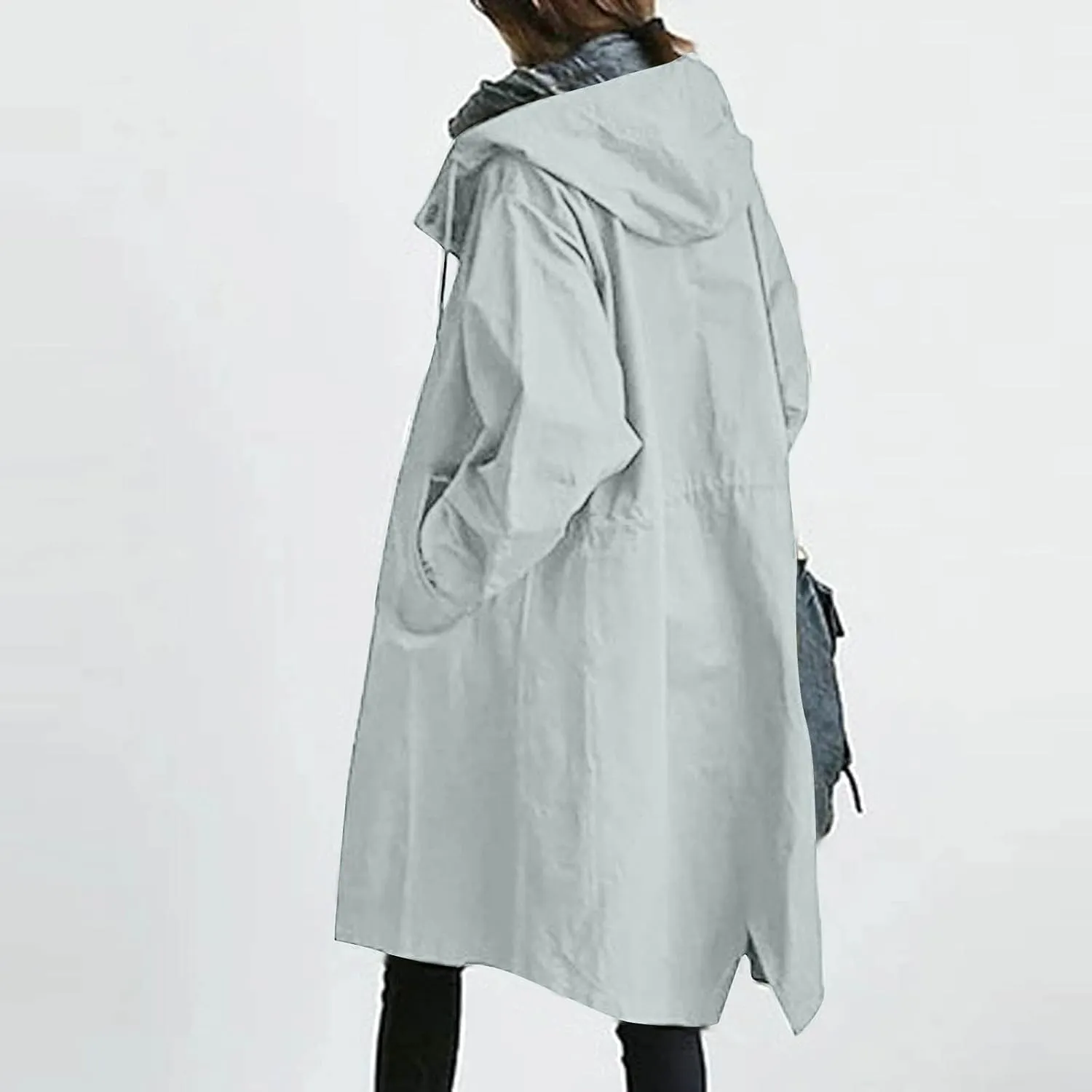 Women Hooded Trench Coat Fall Winter Lightweight Oversized Long Anoraks Jacket Plus Size Button Down Windbreaker S-5XL