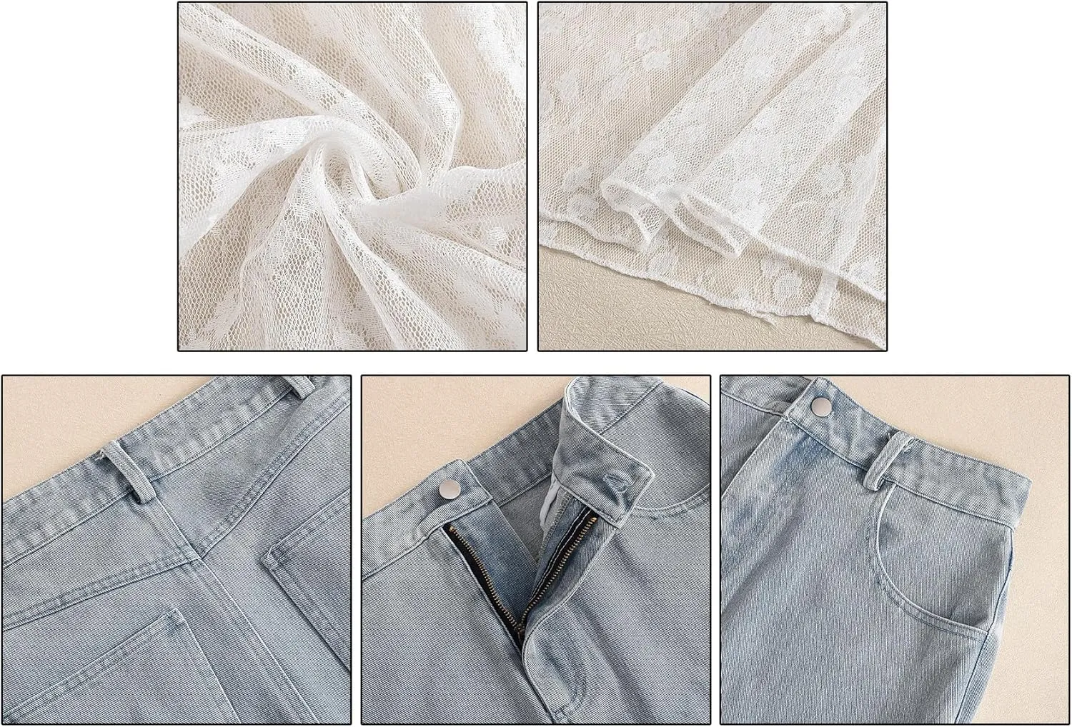 Women Patchwork Tull Lace Jean Skirt Sexy Floral Mesh High Waisted Slit Maxi Denim Skirt Y2k