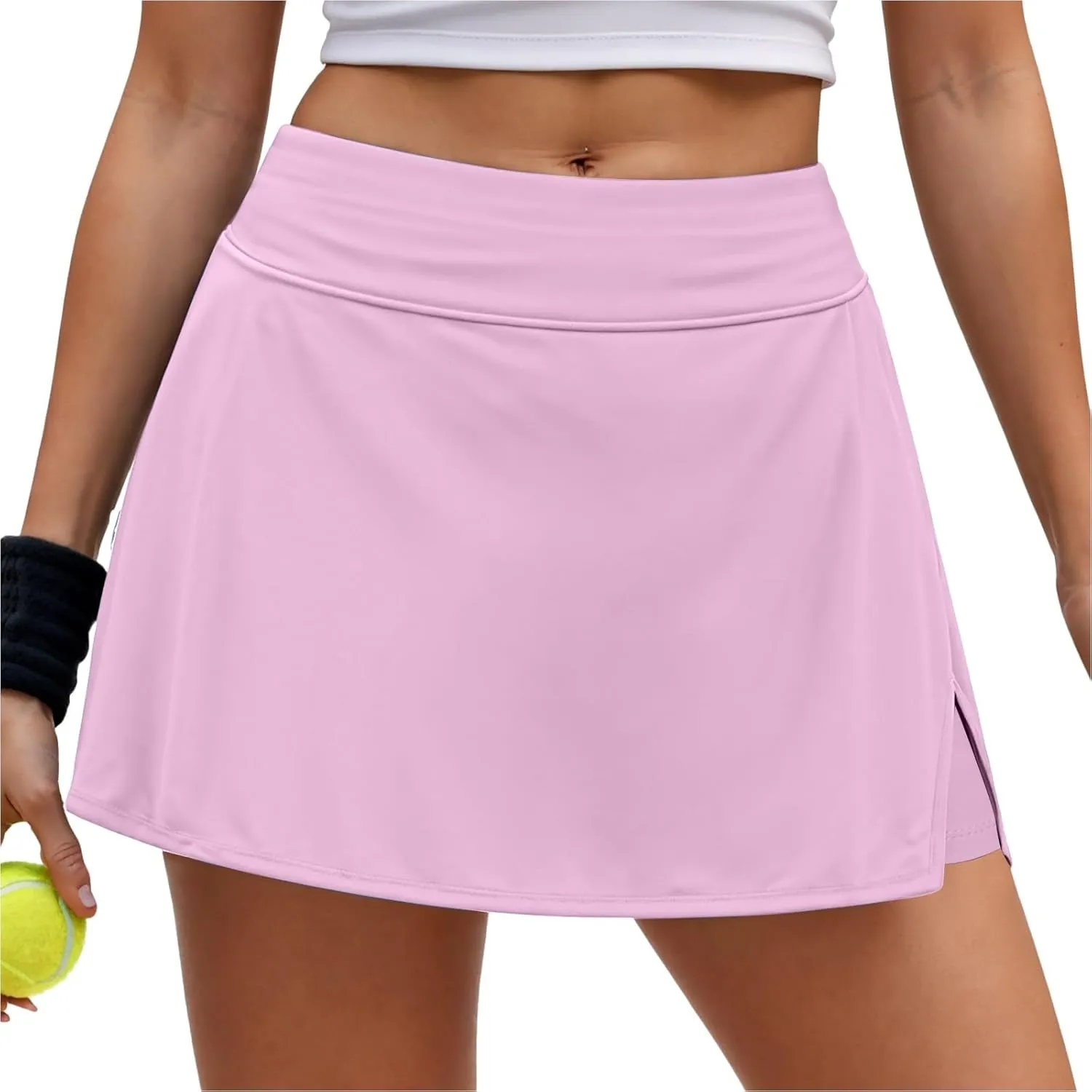 Women Tennis Skirt with Trousers Sports High Waist Skirt with 2 Pockets Side Slit Summer Fitness Skirts Running
