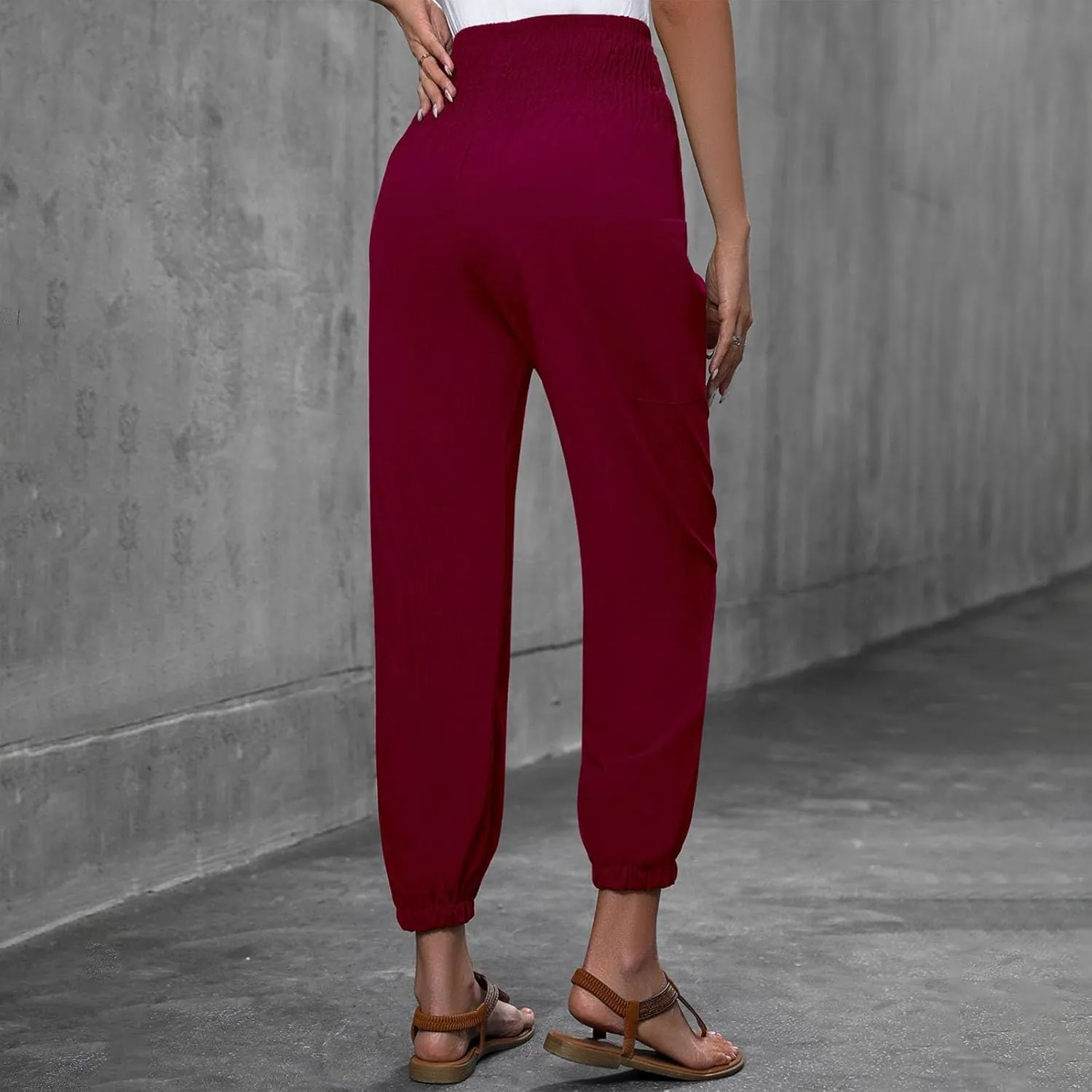 Women Wide Leg Flowy Pants 2025 Summer Casual High Waisted Baggy Loose Boho Beach Vacation Palazzo Lantern Trousers