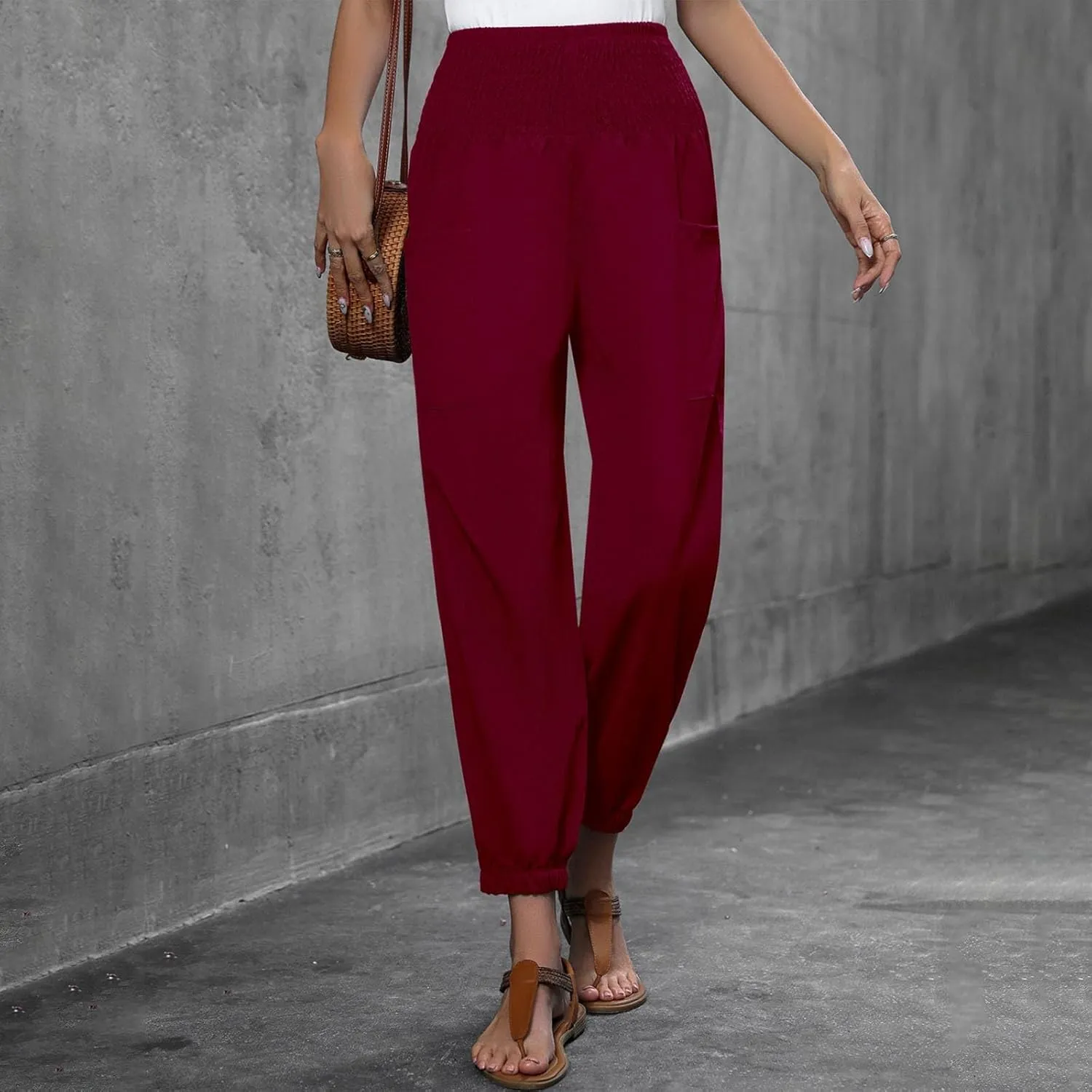 Women Wide Leg Flowy Pants 2025 Summer Casual High Waisted Baggy Loose Boho Beach Vacation Palazzo Lantern Trousers