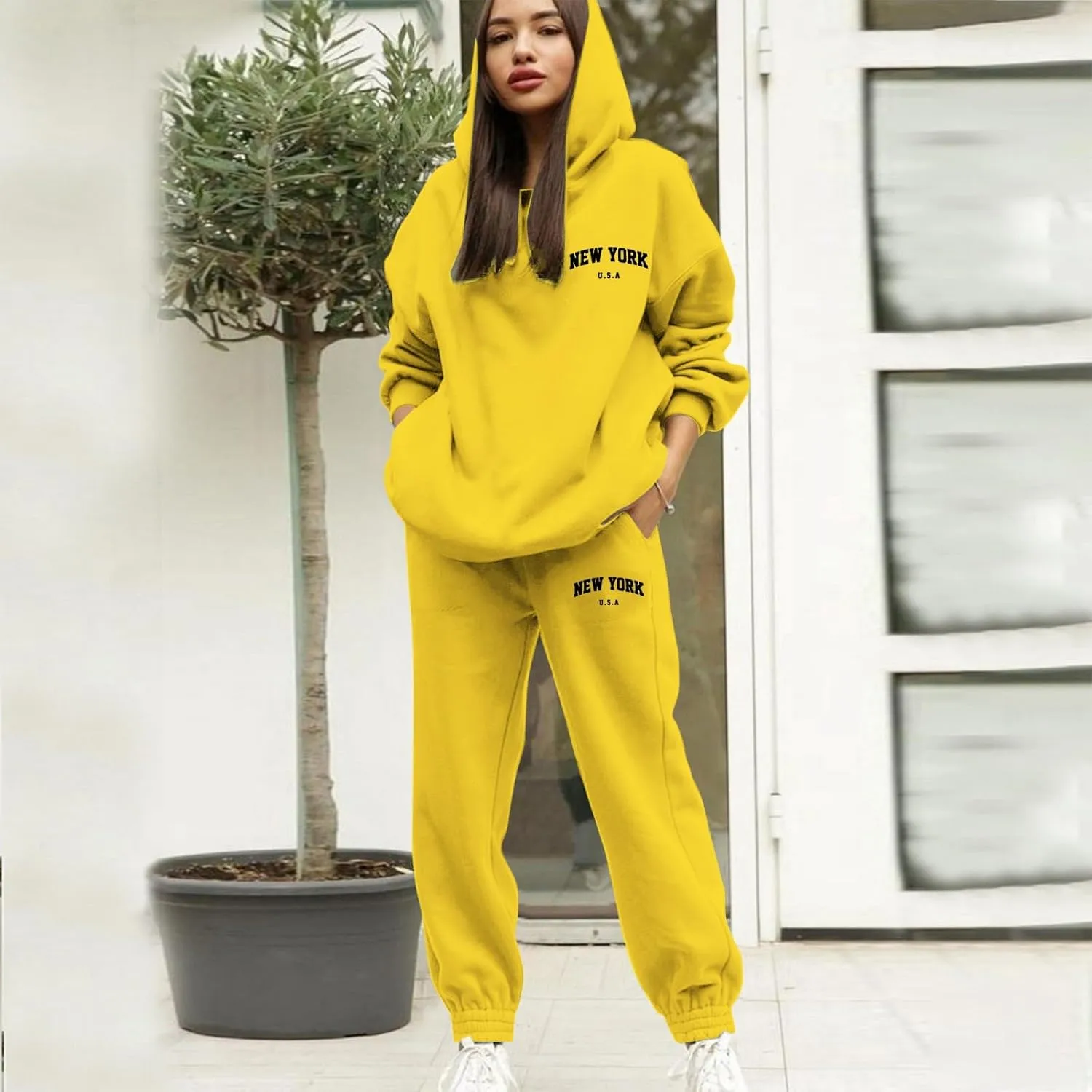 Womens 2 Piece Outfits Lounge Half Zip Hoodie Sweatsuit Sets Oversized Sweatshirt Baggy Fall Fashion Sweatpants 2025