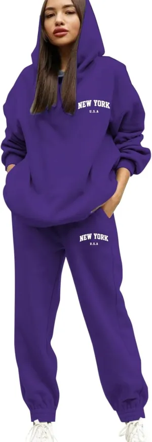 Womens 2 Piece Outfits Lounge Half Zip Hoodie Sweatsuit Sets Oversized Sweatshirt Baggy Fall Fashion Sweatpants 2025