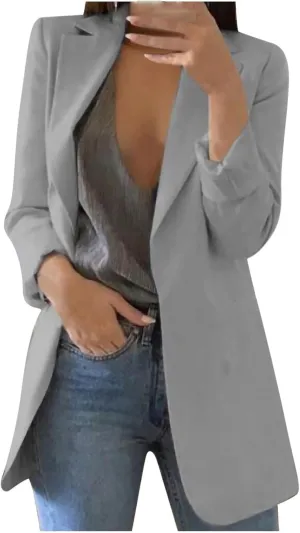 Womens Casual Dressy Blazers Jacket,Fashion Fall Bussiness Suit Clothe,Long Sleeve Solid Color Suit Without Pockets