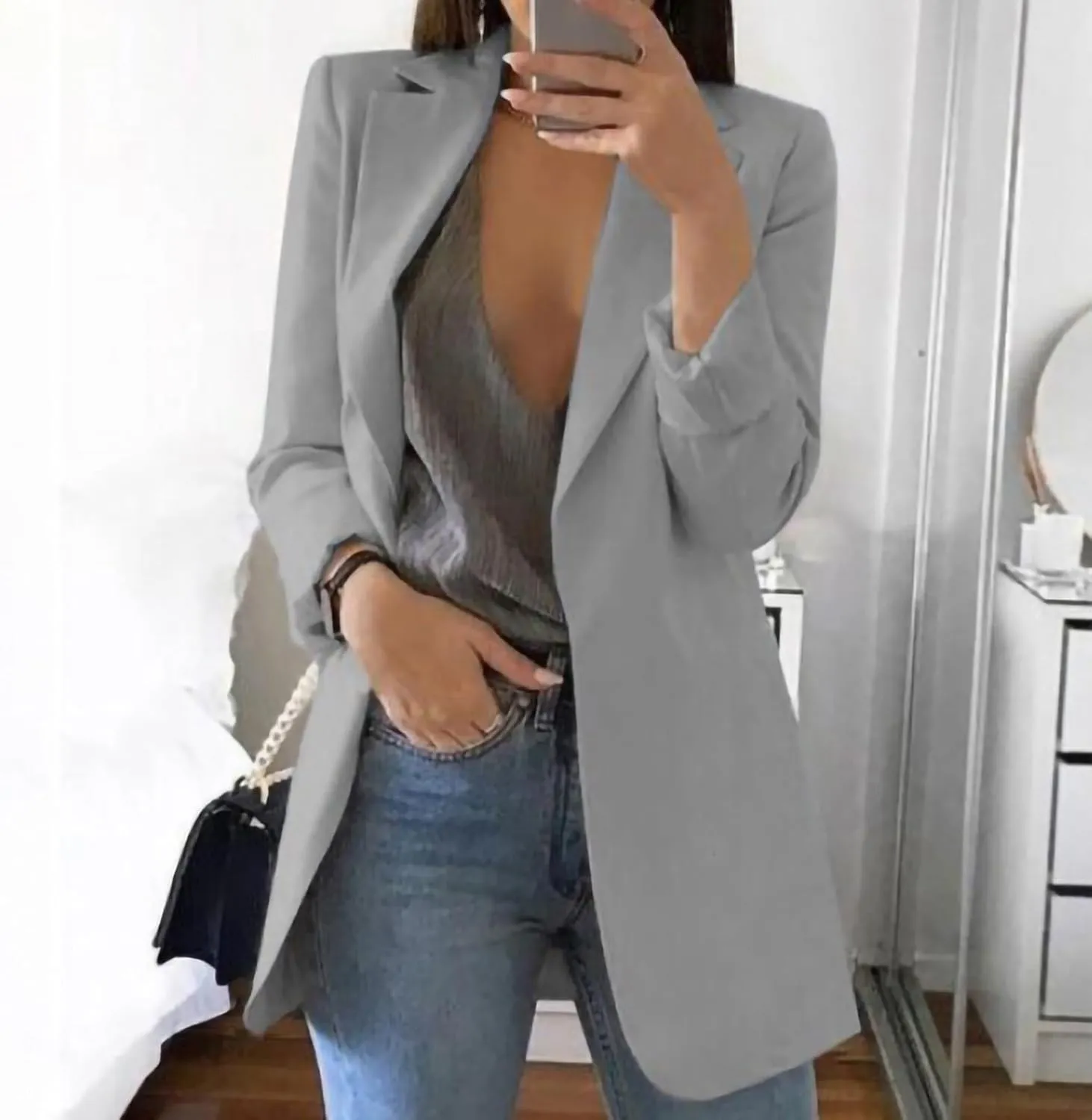 Womens Casual Dressy Blazers Jacket,Fashion Fall Bussiness Suit Clothe,Long Sleeve Solid Color Suit Without Pockets