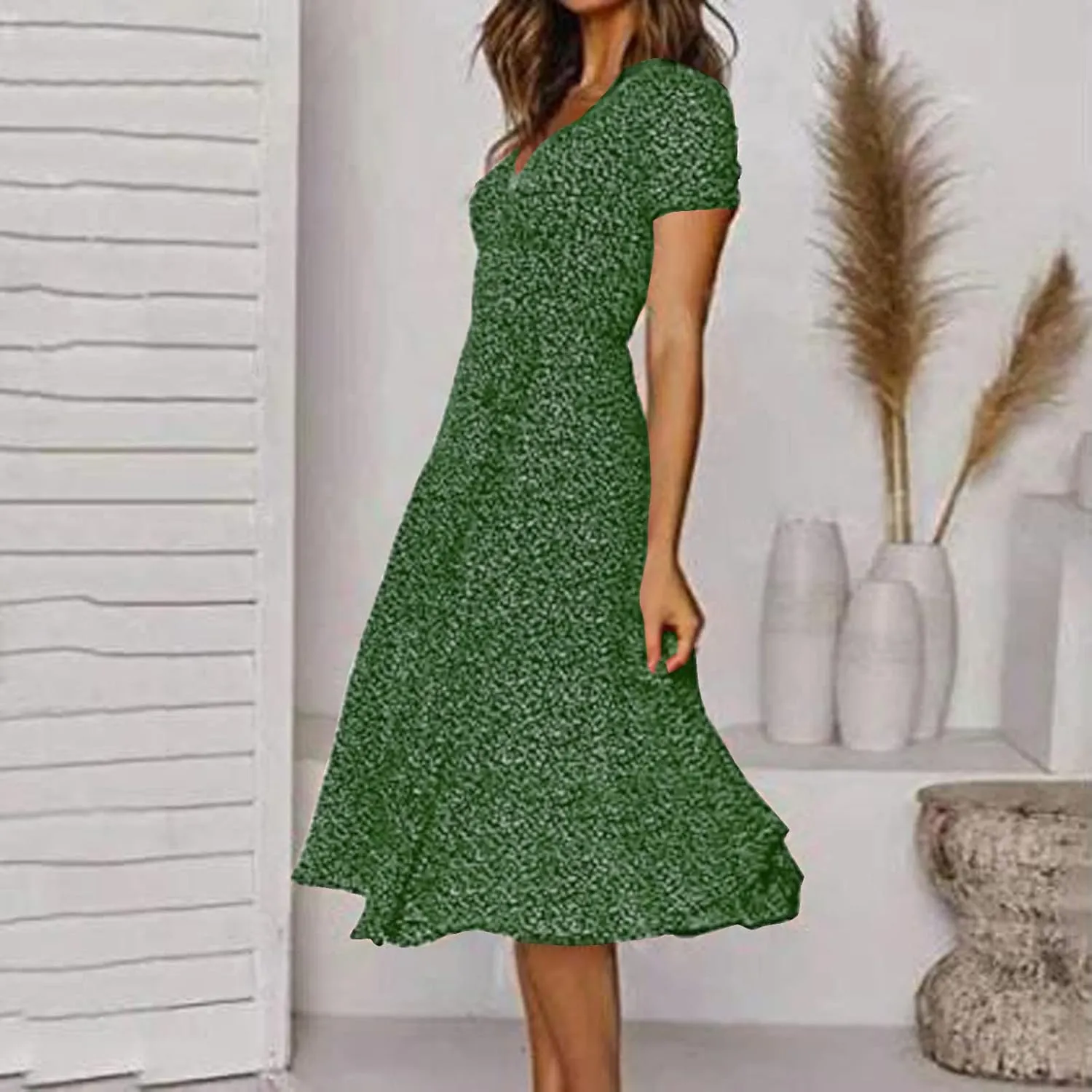Womens Casual Floral A-Line Dresses V Neck Short Sleeve Lightweight Flowy Beach Sundress 2024 Trend Teaparty Traveling Dress