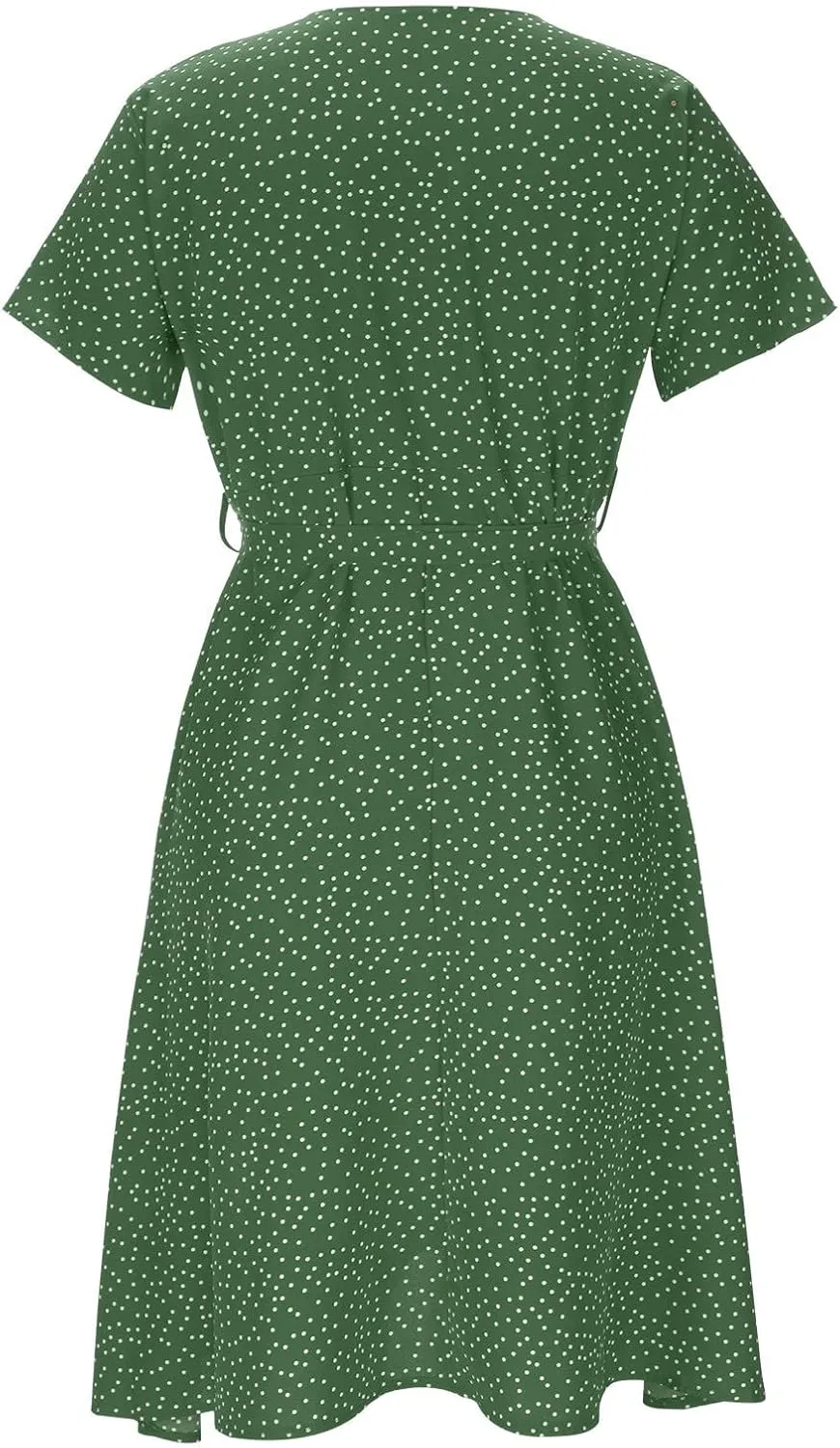 Womens Casual Floral A-Line Dresses V Neck Short Sleeve Lightweight Flowy Beach Sundress 2024 Trend Teaparty Traveling Dress