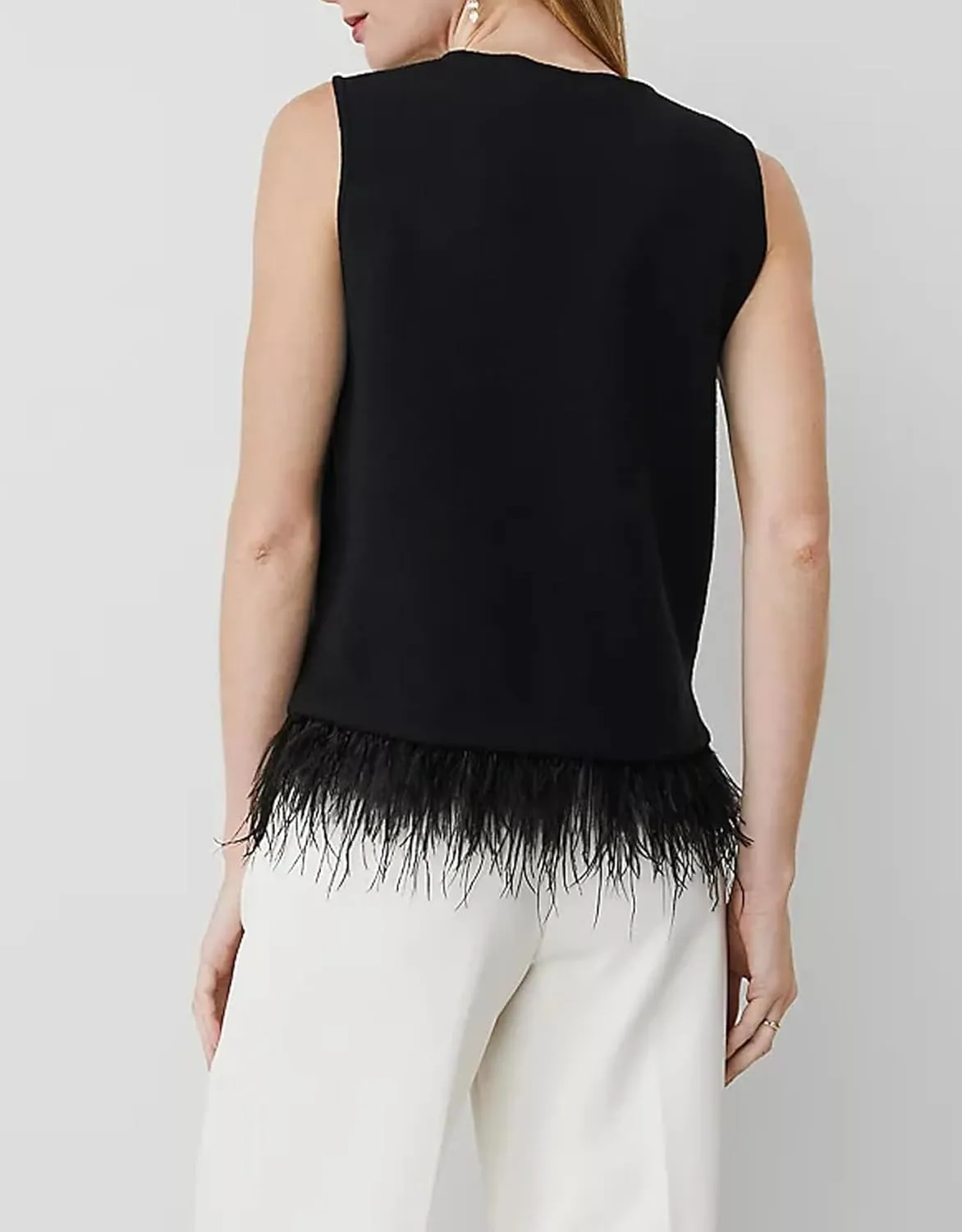 Women's Feather Trim Tank Top Rhinestone Sleeveless Vest Party Club Streewear Crop Tops