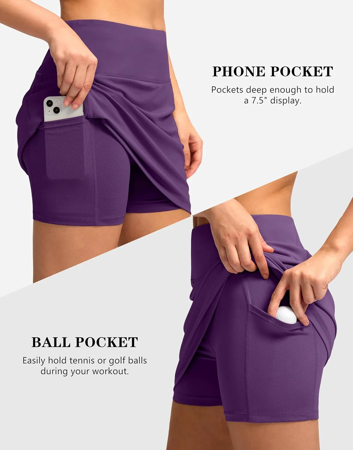 Women's Golf Skirts Skort 4 Side Pockets High Waisted Stretchy Tennis Skirt with Short Athletic Casual