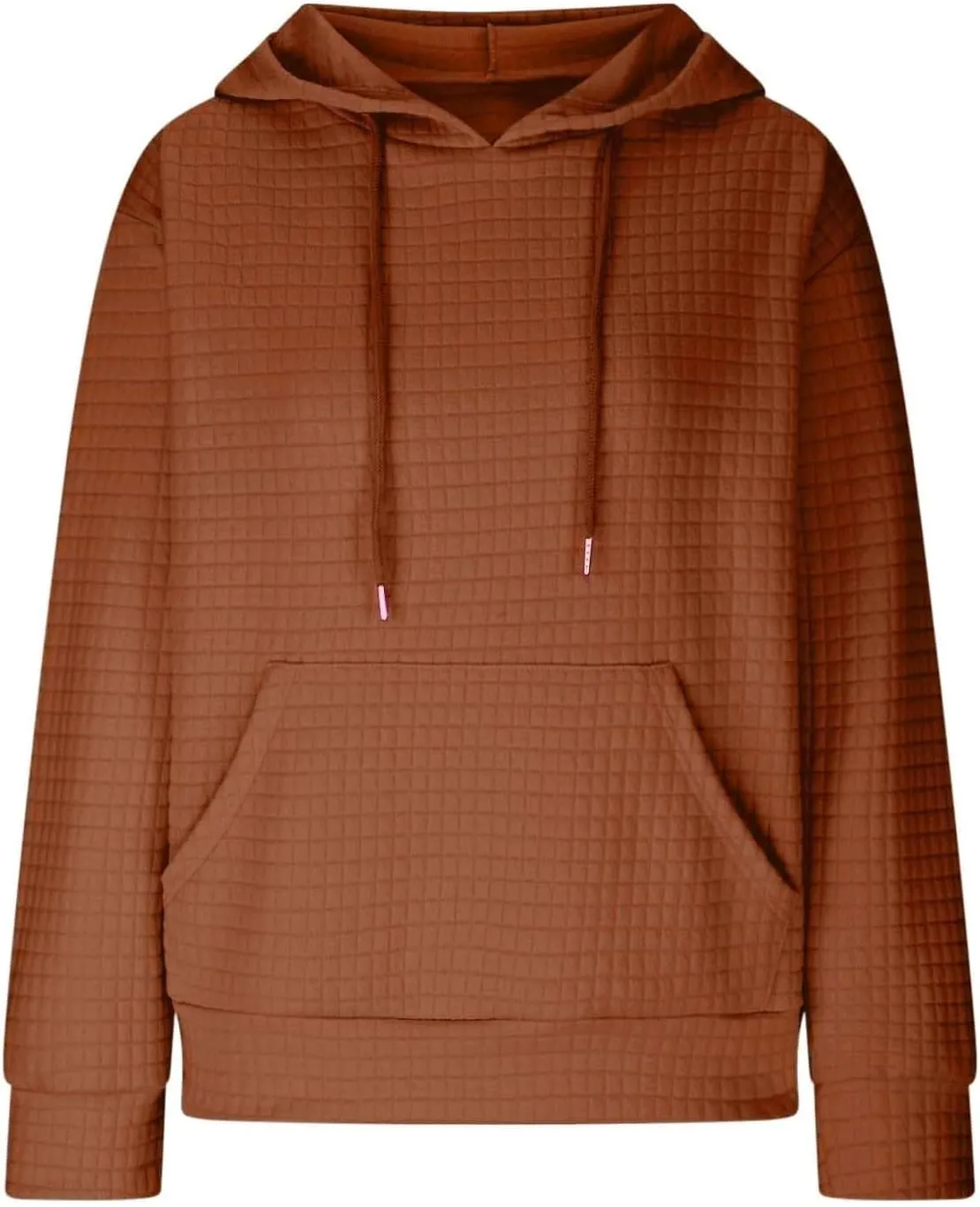 Womens Hoodies Casual Long Sleeve Drawstring Waffle Knit Pullover Tops Loose Hooded Sweatshirt with Pocket Fall Clothes