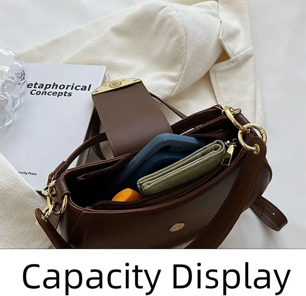 Womens Leather Shoulder Bag Designer Crossbody Purse Simple Crescent Bag Top Handle Satchel Purse Vintage Tote Bag