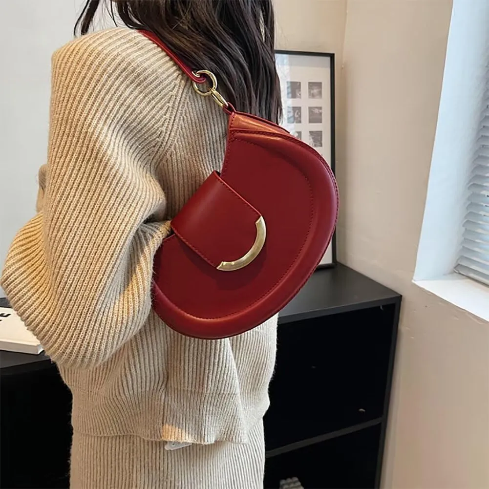 Womens Leather Shoulder Bag Designer Crossbody Purse Simple Crescent Bag Top Handle Satchel Purse Vintage Tote Bag