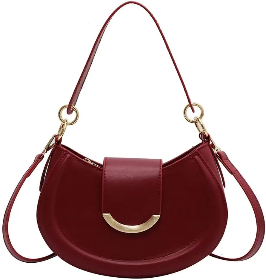 Womens Leather Shoulder Bag Designer Crossbody Purse Simple Crescent Bag Top Handle Satchel Purse Vintage Tote Bag