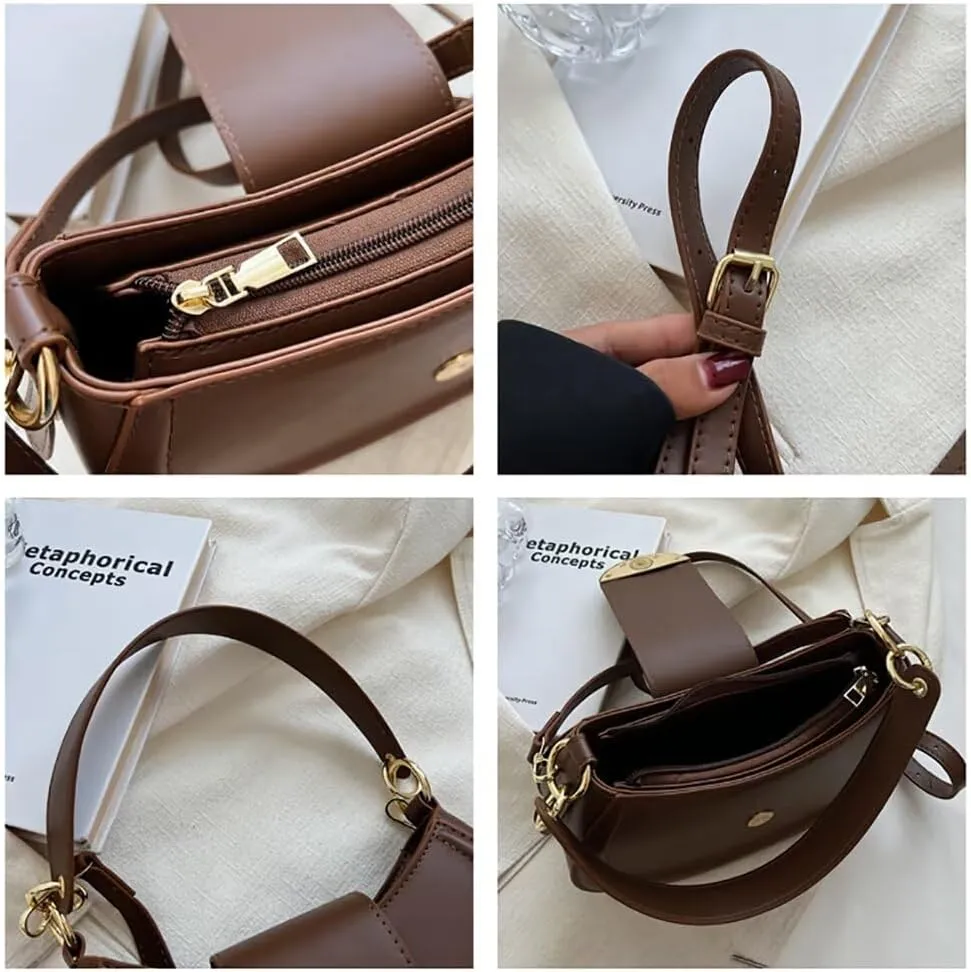 Womens Leather Shoulder Bag Designer Crossbody Purse Simple Crescent Bag Top Handle Satchel Purse Vintage Tote Bag