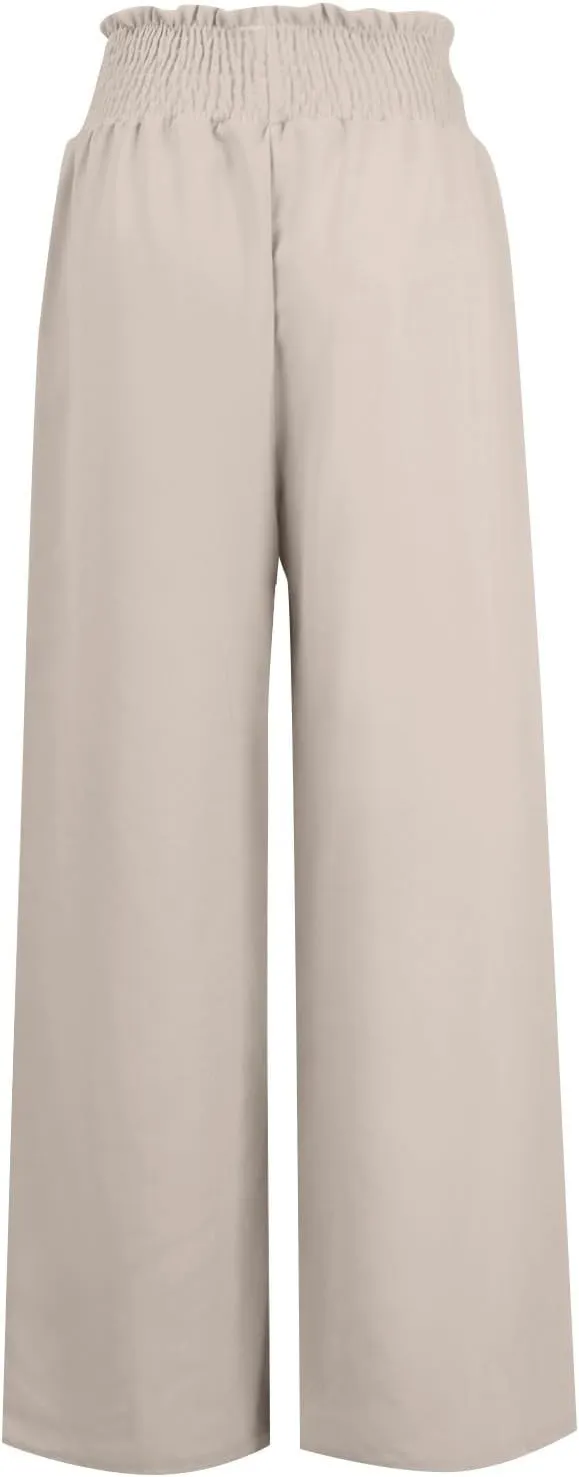 Womens Linen Pants 2025 Summer Wide Leg Palazzo High Waisted Drawstring Flowy Trousers Yoga Beach Pant with Pockets