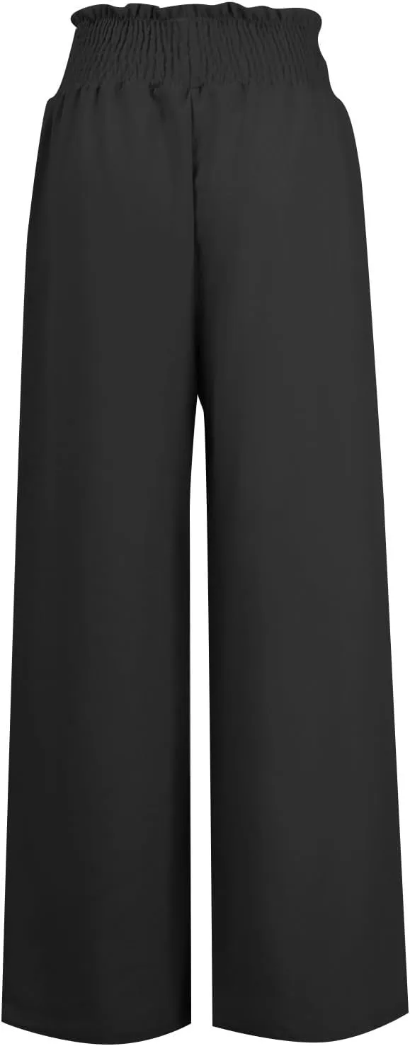 Womens Linen Pants 2025 Summer Wide Leg Palazzo High Waisted Drawstring Flowy Trousers Yoga Beach Pant with Pockets
