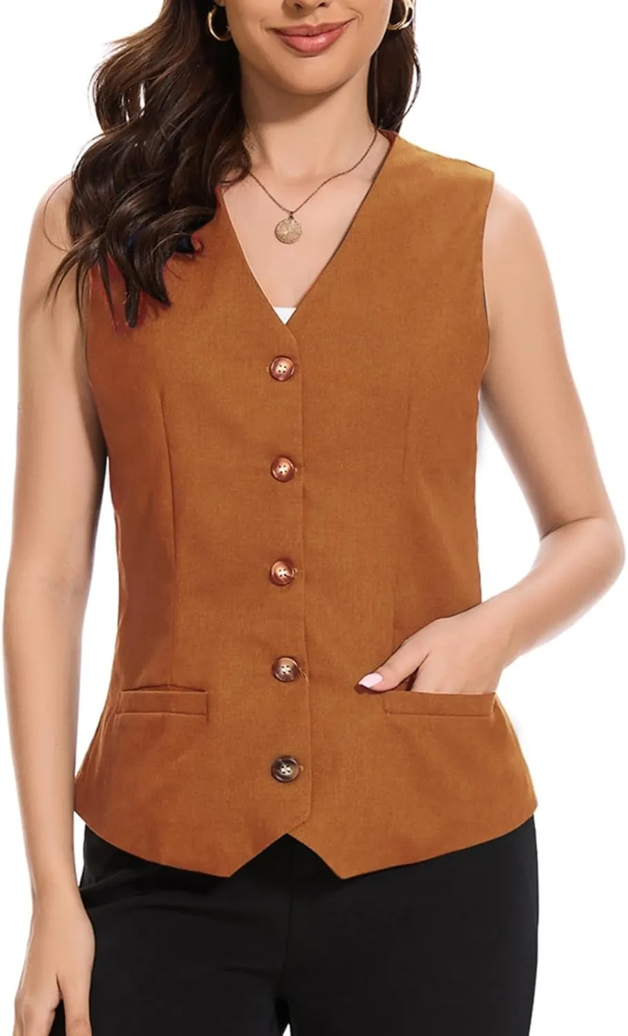 Womens Linen Vest Lightweight V Neck Pocket 2025 Work Casual Button Cropped Sleeveless Jacket Summer Vests Waistcoat