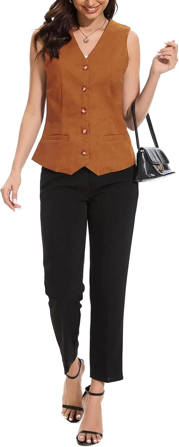 Womens Linen Vest Waistcoat Lightweight V Neck 2025 Work Button Sleeveless Jacket Cotton Summer Vest Tops