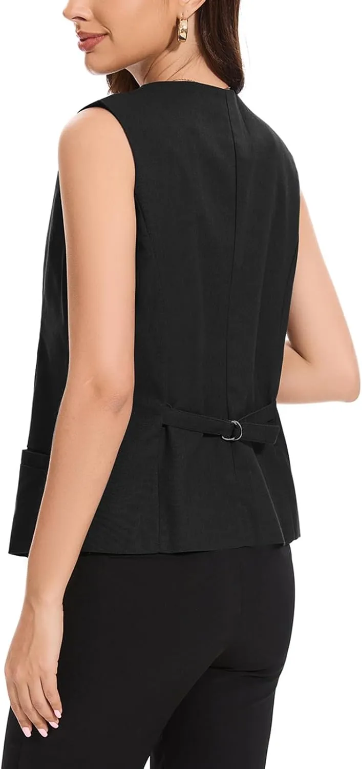 Womens Linen Vest Waistcoat Lightweight V Neck 2025 Work Button Sleeveless Jacket Cotton Summer Vest Tops