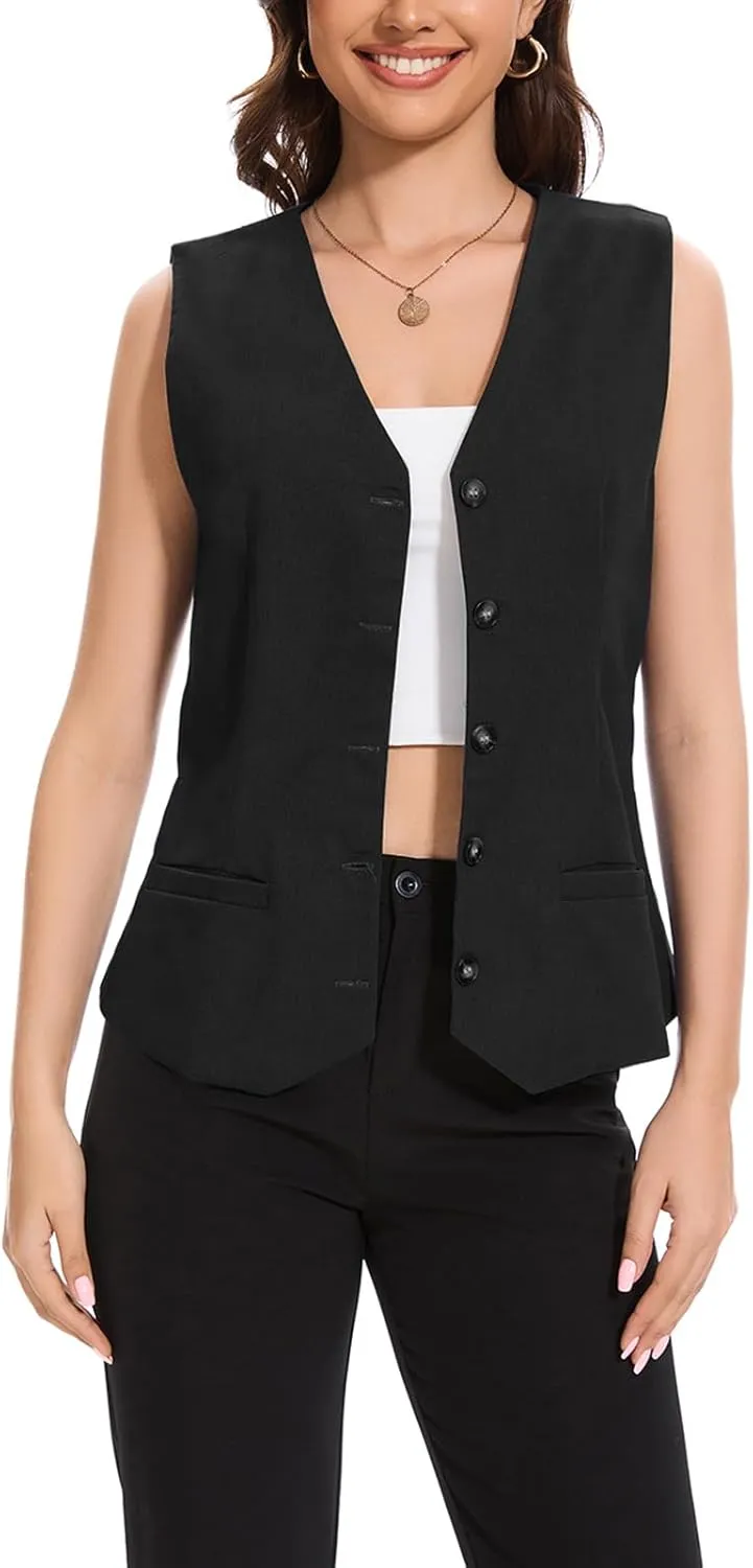 Womens Linen Vest Waistcoat Lightweight V Neck 2025 Work Button Sleeveless Jacket Cotton Summer Vest Tops