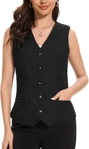 Womens Linen Vest Waistcoat Lightweight V Neck 2025 Work Button Sleeveless Jacket Cotton Summer Vest Tops